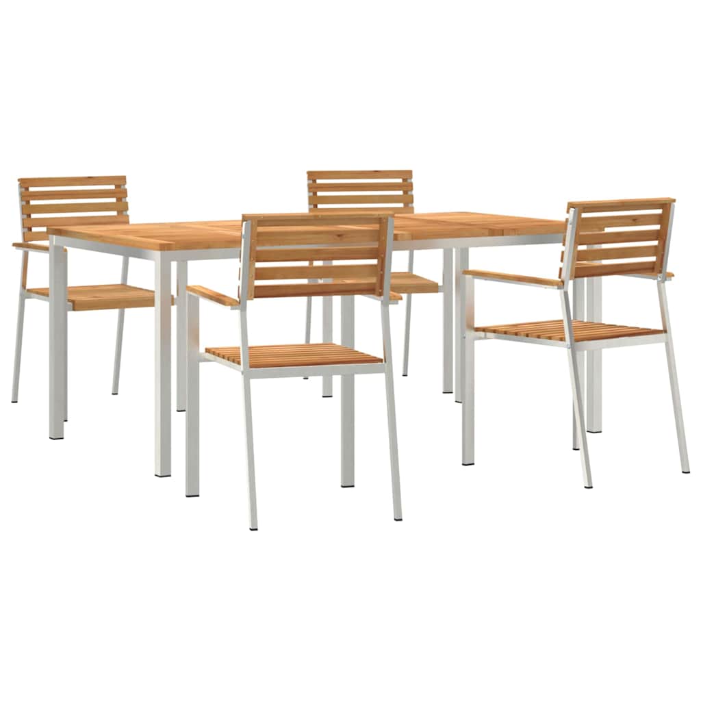 Garden Dining Set 5 pcs Solid Teak Wood and Stainless Steel