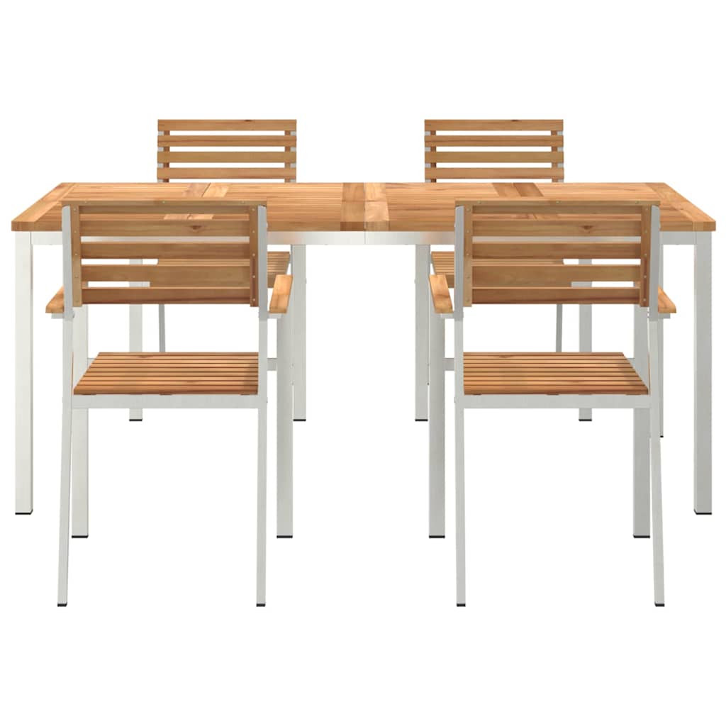 Garden Dining Set 5 pcs Solid Teak Wood and Stainless Steel