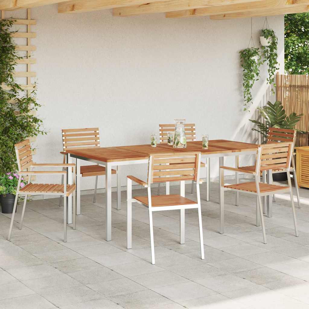 Garden Dining Set 7 pcs Solid Teak Wood and Stainless Steel
