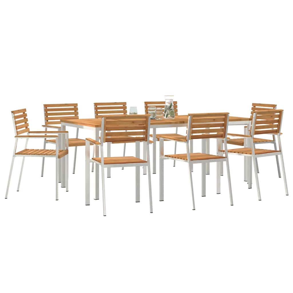 Garden Dining Set 9 pcs Solid Teak Wood and Stainless Steel