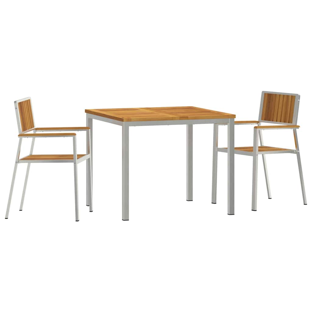 Outdoor Dining Set 3 pcs Solid Acacia Wood and Stainless Steel