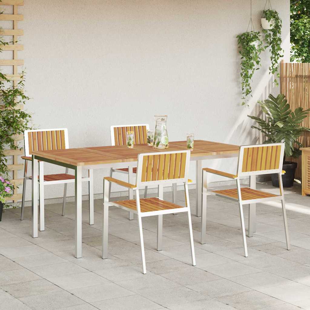 Outdoor Dining Set 5 pcs Solid Acacia Wood and Stainless Steel