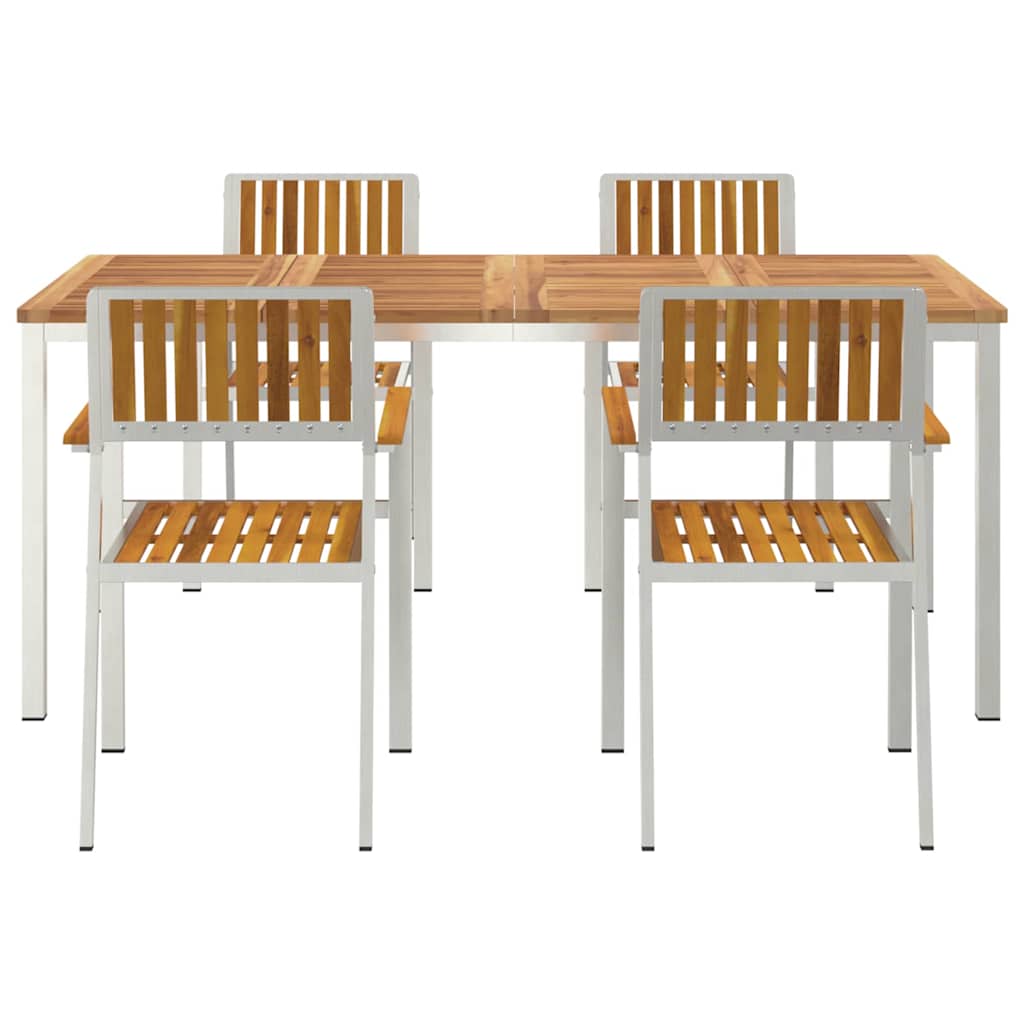 Outdoor Dining Set 5 pcs Solid Acacia Wood and Stainless Steel