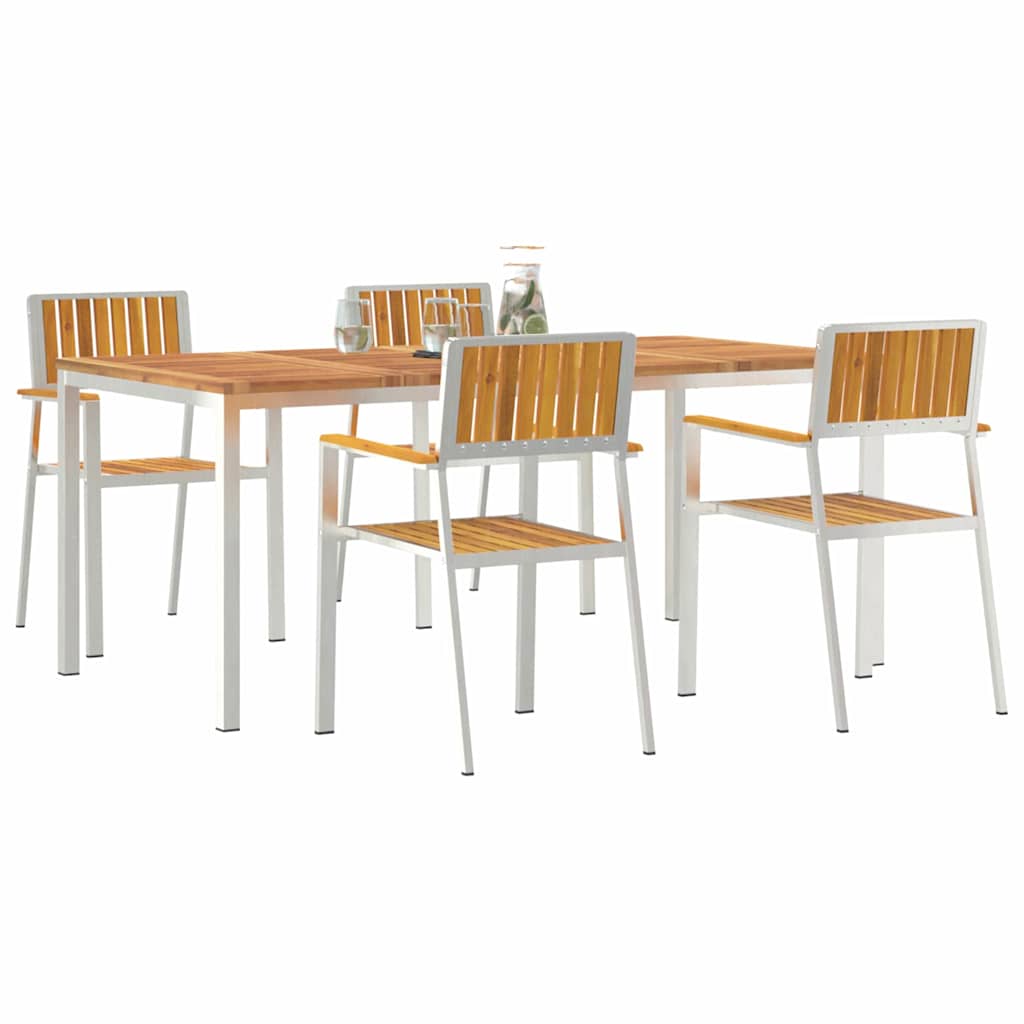 Outdoor Dining Set 5 pcs Solid Acacia Wood and Stainless Steel