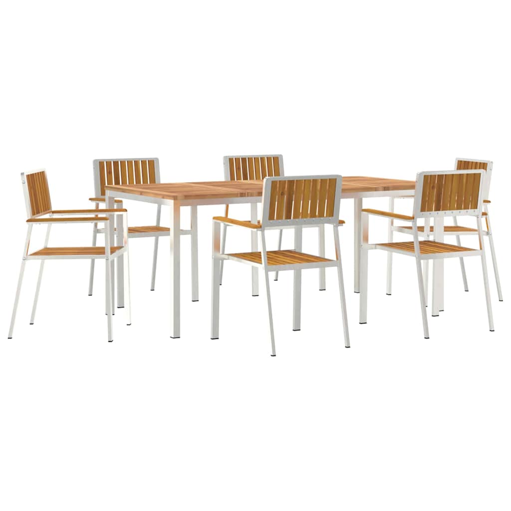 Outdoor Dining Set 7 pcs Solid Acacia Wood and Stainless Steel