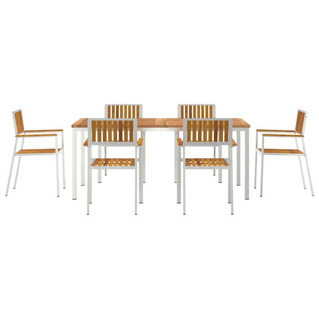 Outdoor Dining Set 7 pcs Solid Acacia Wood and Stainless Steel