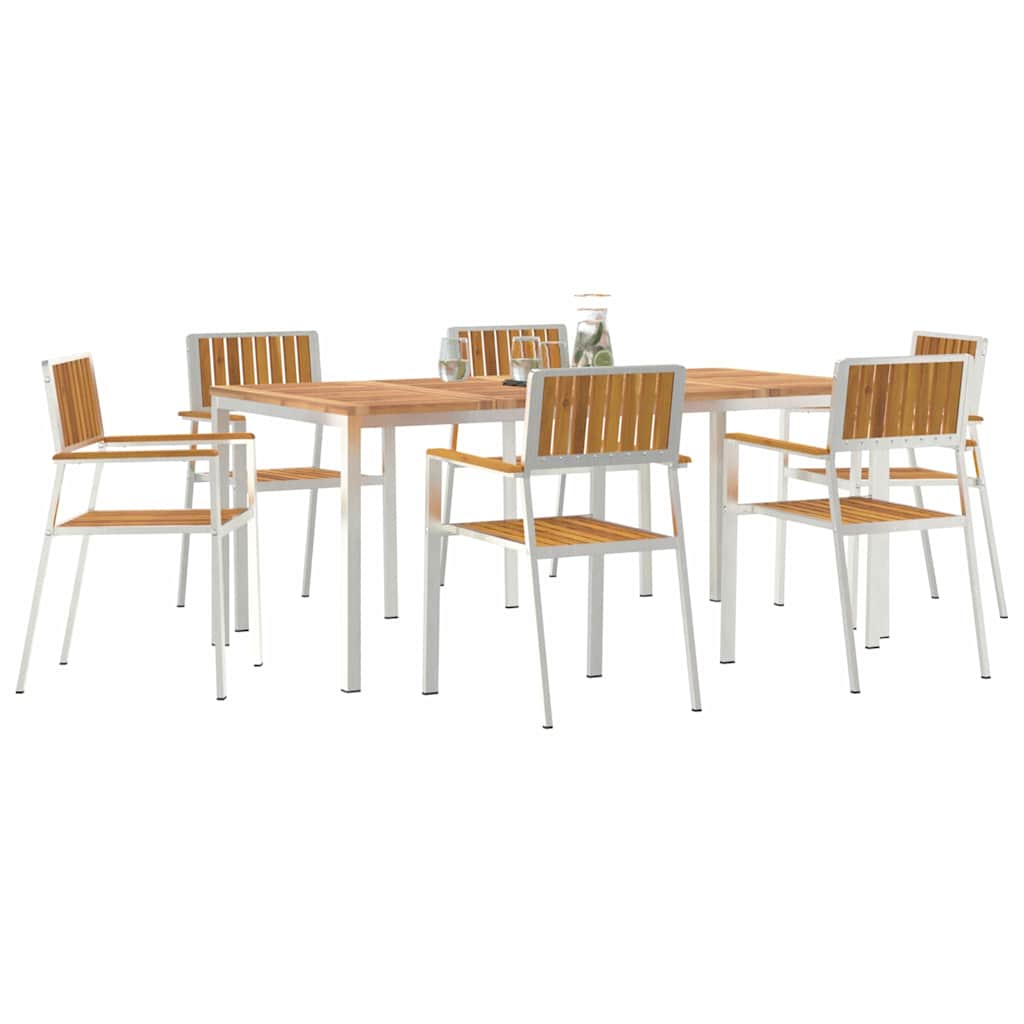 Outdoor Dining Set 7 pcs Solid Acacia Wood and Stainless Steel