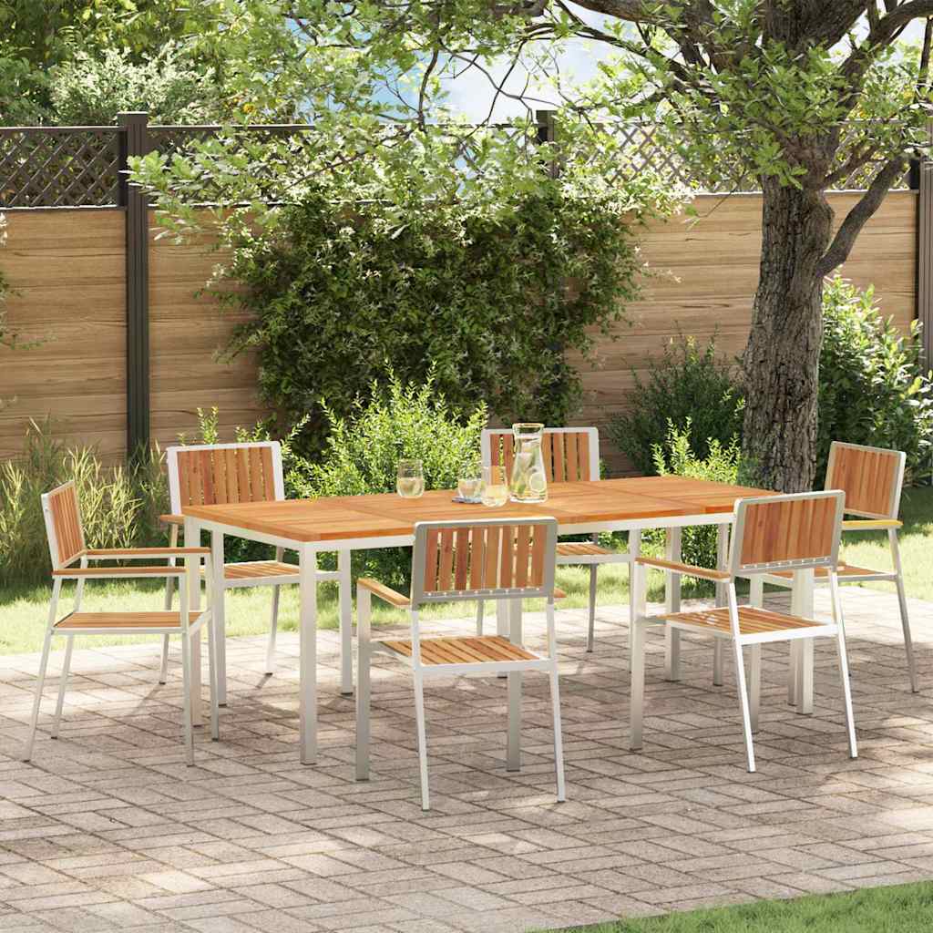 Outdoor Dining Set 7 pcs Solid Acacia Wood and Stainless Steel