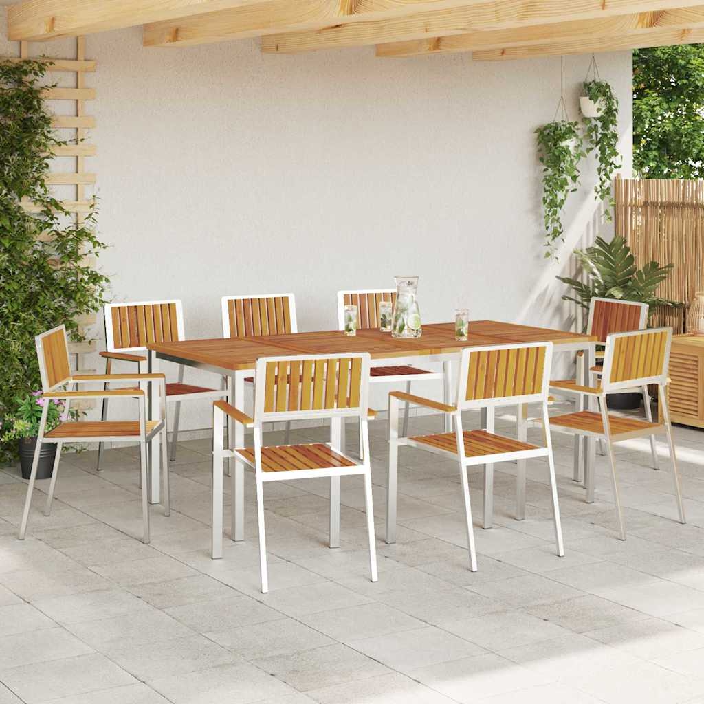 Outdoor Dining Set 9 pcs Solid Acacia Wood and Stainless Steel