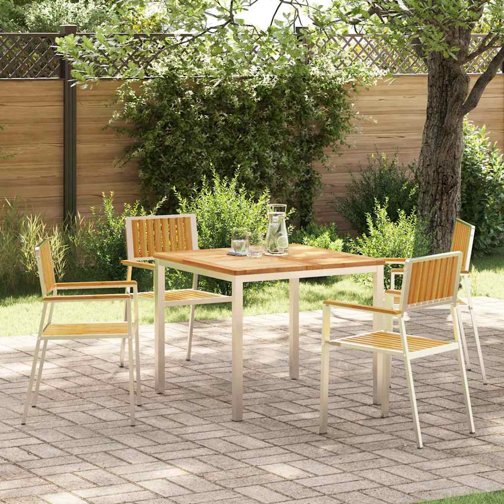 Outdoor Dining Set 5 pcs Solid Teak Wood and Stainless Steel