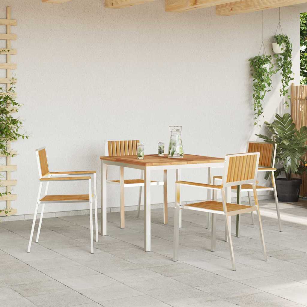 Outdoor Dining Set 5 pcs Solid Teak Wood and Stainless Steel