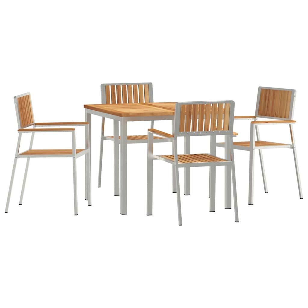 Outdoor Dining Set 5 pcs Solid Teak Wood and Stainless Steel