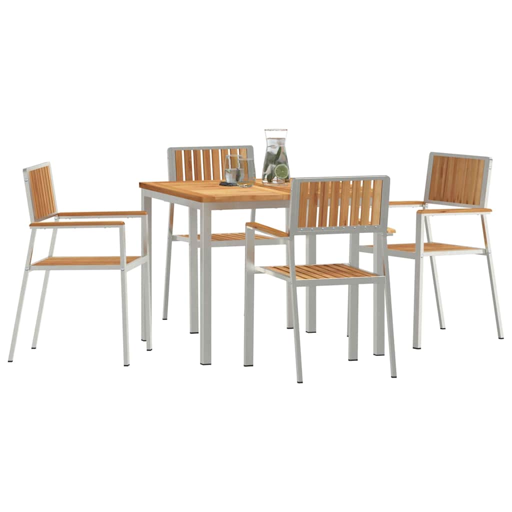 Outdoor Dining Set 5 pcs Solid Teak Wood and Stainless Steel