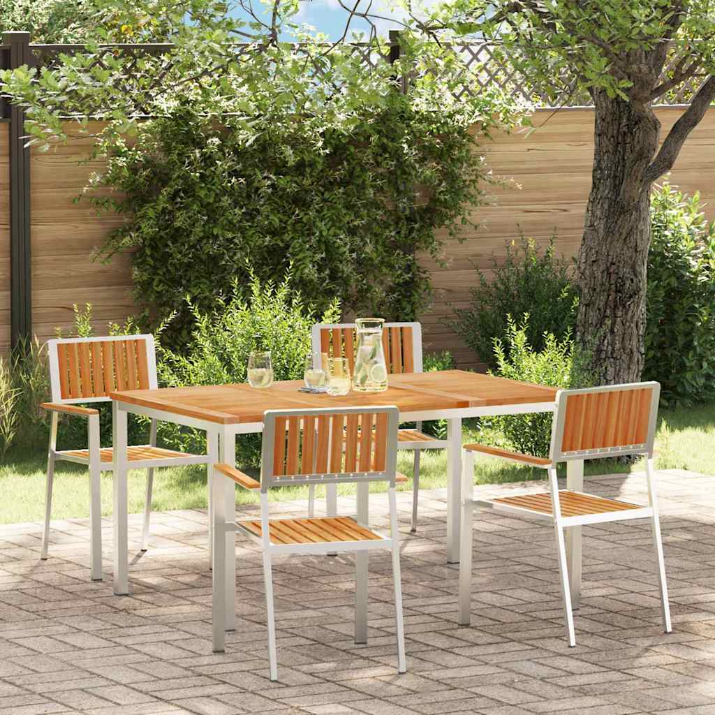 Outdoor Dining Set 5 pcs Solid Teak Wood and Stainless Steel