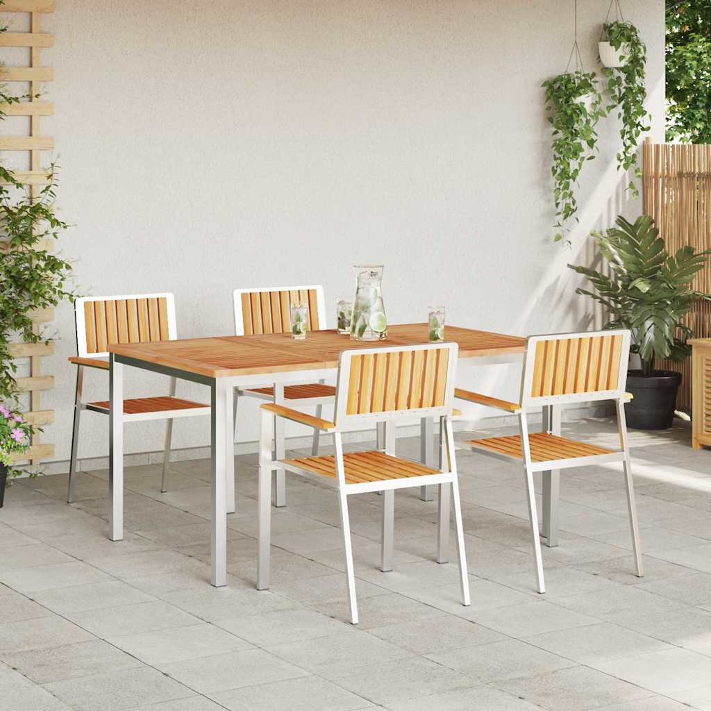 Outdoor Dining Set 5 pcs Solid Teak Wood and Stainless Steel