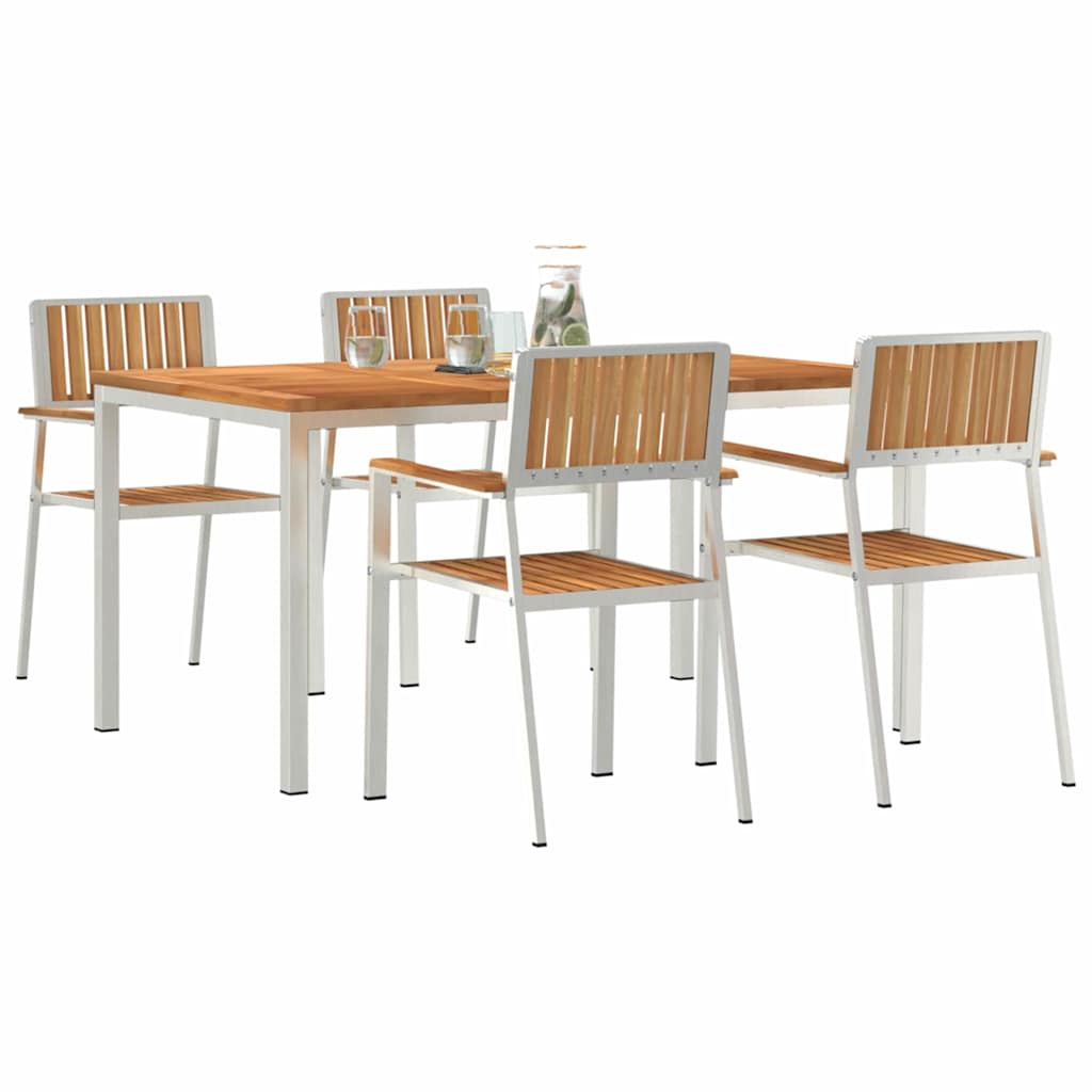 Outdoor Dining Set 5 pcs Solid Teak Wood and Stainless Steel