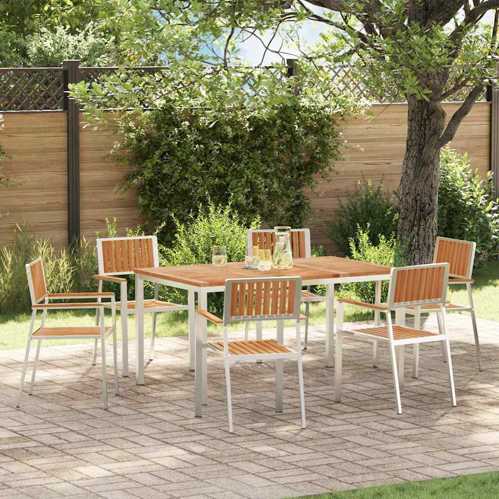 Outdoor Dining Set 7 pcs Solid Teak Wood and Stainless Steel