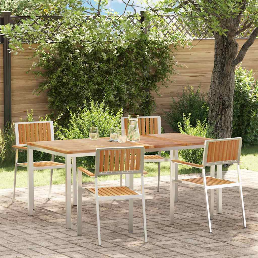Outdoor Dining Set 5 pcs Solid Teak Wood and Stainless Steel