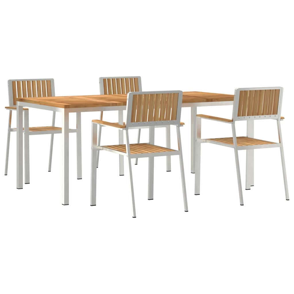 Outdoor Dining Set 5 pcs Solid Teak Wood and Stainless Steel