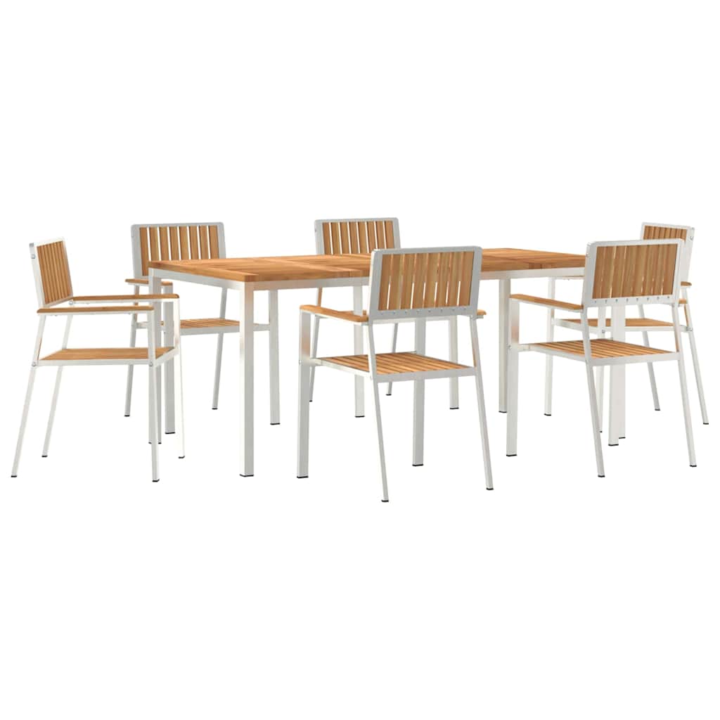 Outdoor Dining Set 7 pcs Solid Teak Wood and Stainless Steel