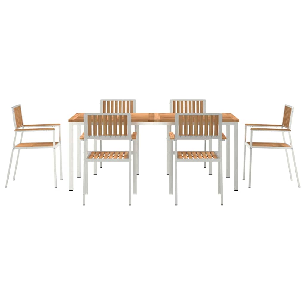 Outdoor Dining Set 7 pcs Solid Teak Wood and Stainless Steel