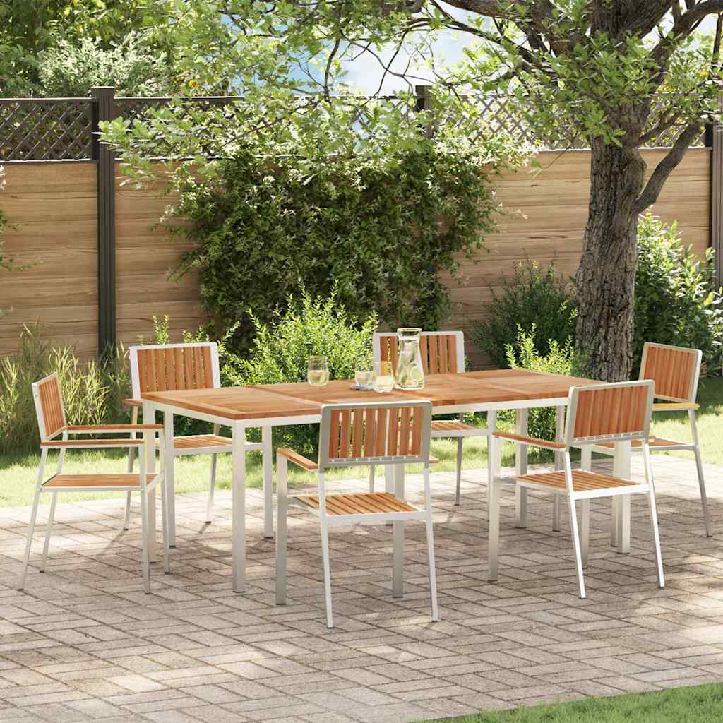 Outdoor Dining Set 7 pcs Solid Teak Wood and Stainless Steel