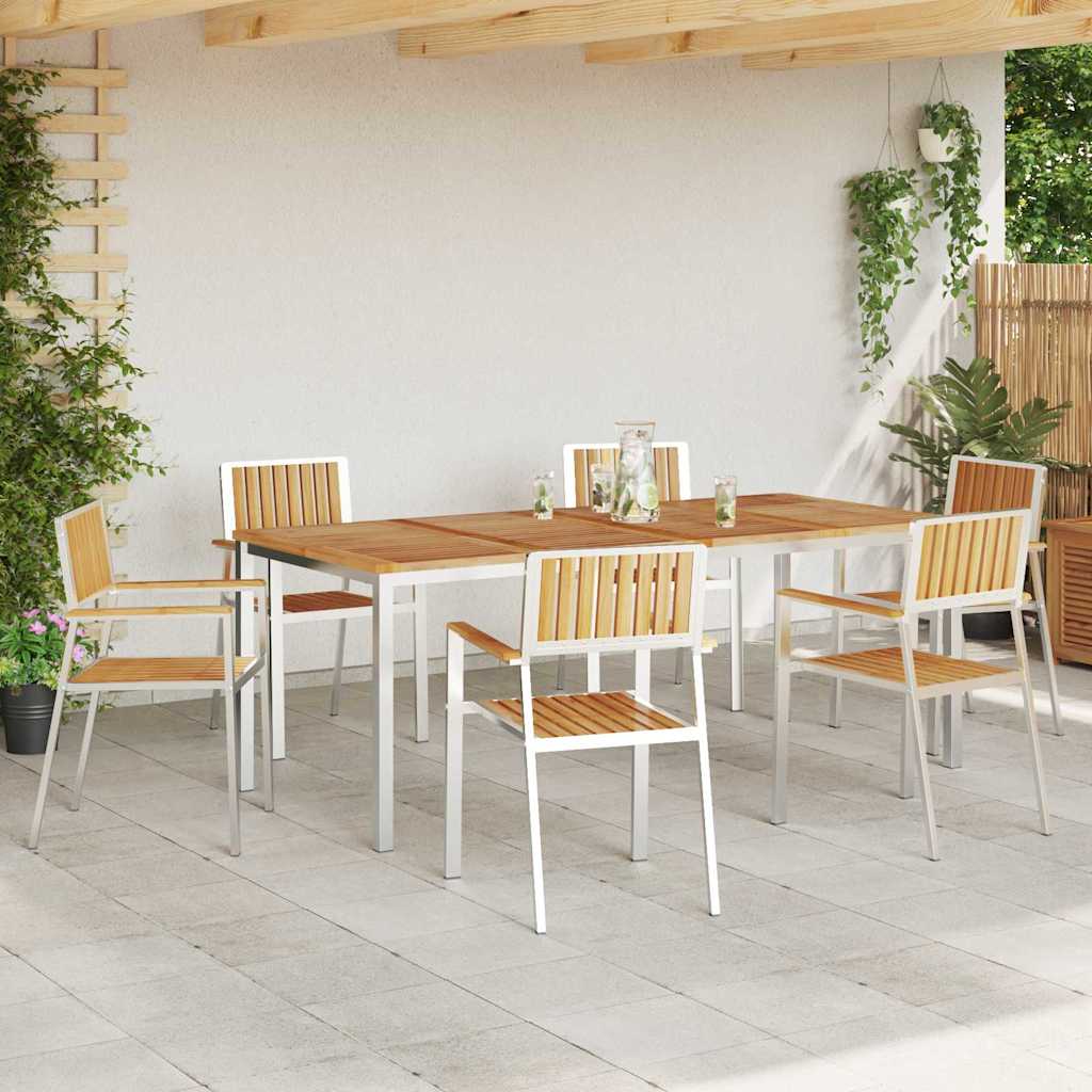 Outdoor Dining Set 7 pcs Solid Teak Wood and Stainless Steel