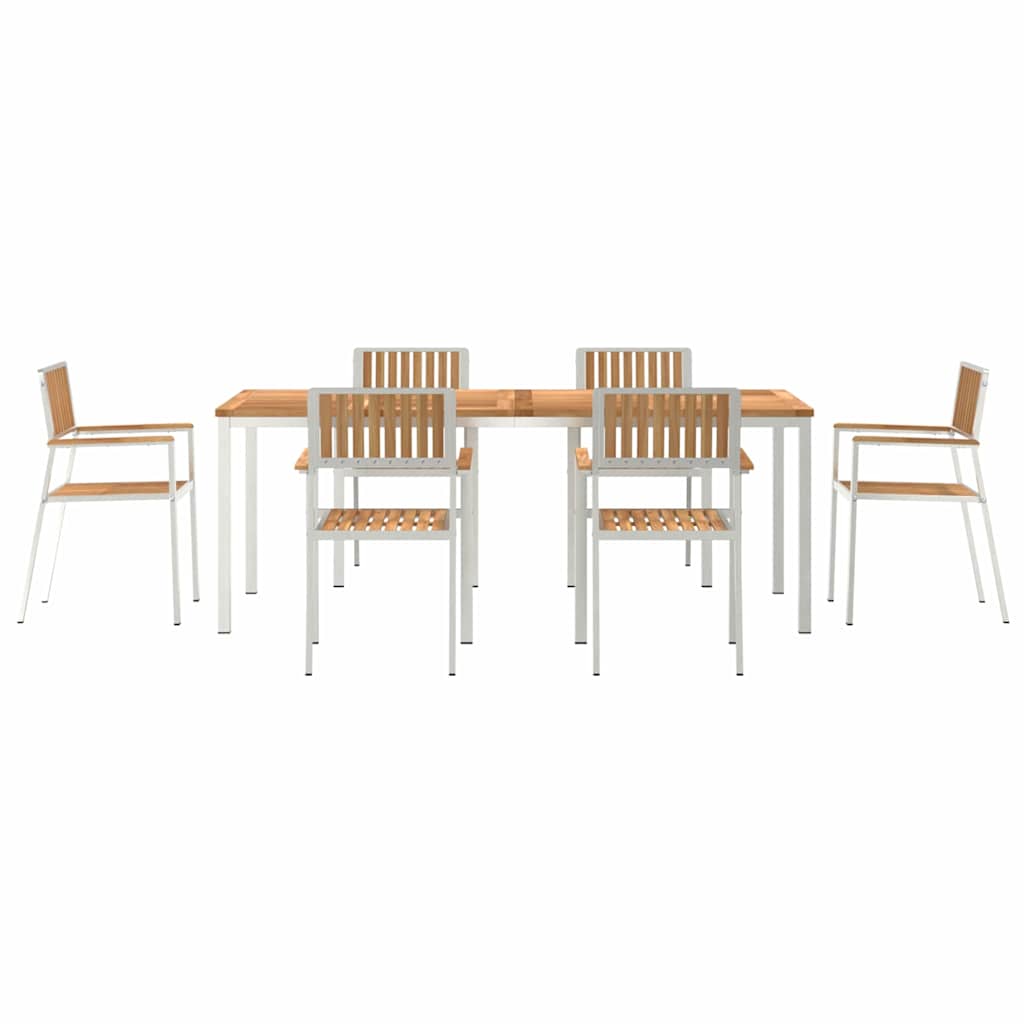 Outdoor Dining Set 7 pcs Solid Teak Wood and Stainless Steel