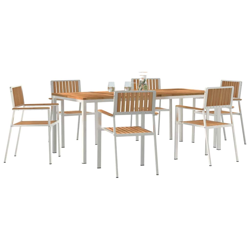 Outdoor Dining Set 7 pcs Solid Teak Wood and Stainless Steel