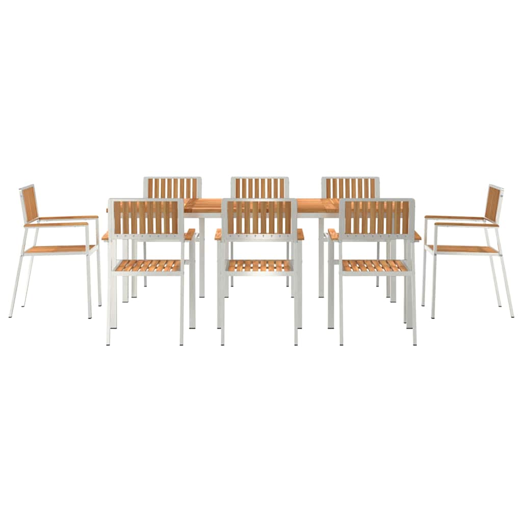 Outdoor Dining Set 9 pcs Solid Teak Wood and Stainless Steel