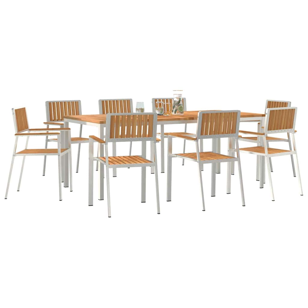 Outdoor Dining Set 9 pcs Solid Teak Wood and Stainless Steel