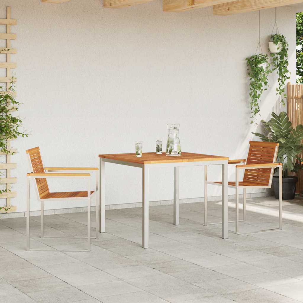 Garden Dining Set 3 pcs Solid Acacia Wood and Stainless Steel