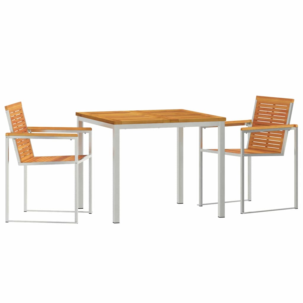 Garden Dining Set 3 pcs Solid Acacia Wood and Stainless Steel