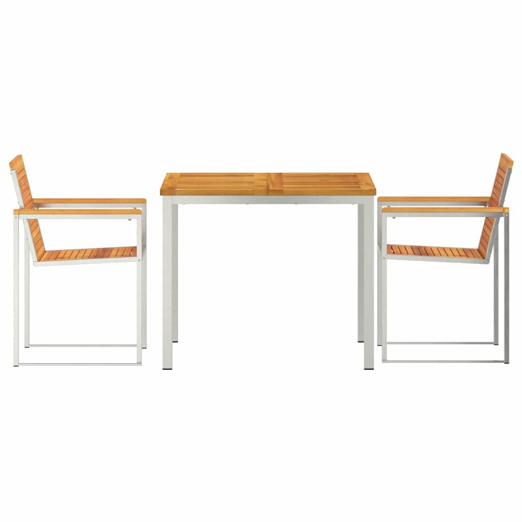 Garden Dining Set 3 pcs Solid Acacia Wood and Stainless Steel