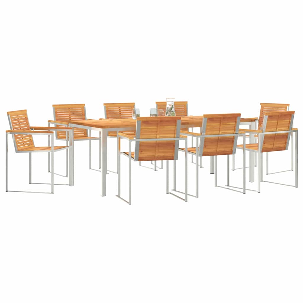 Garden Dining Set 9 pcs Solid Acacia Wood and Stainless Steel