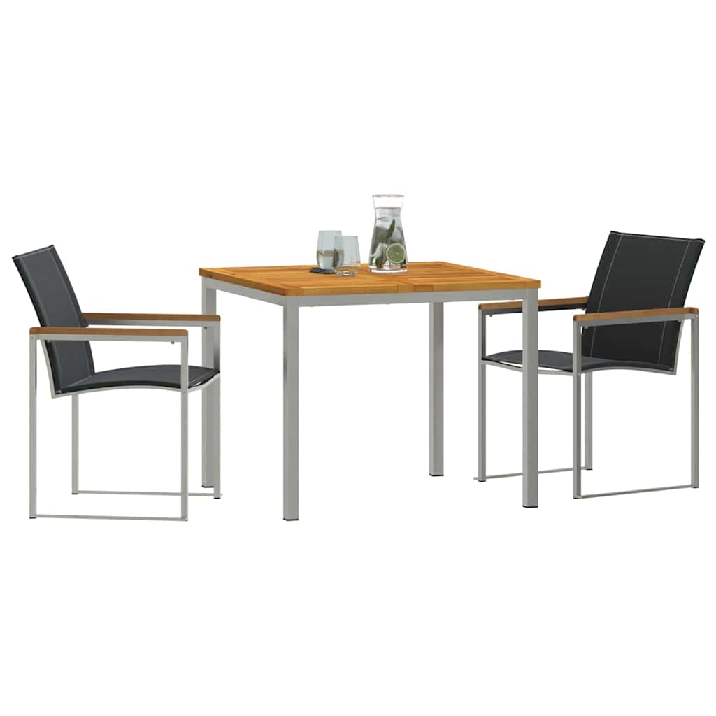 Garden Dining Set 3 pcs Solid Acacia Wood and Stainless Steel