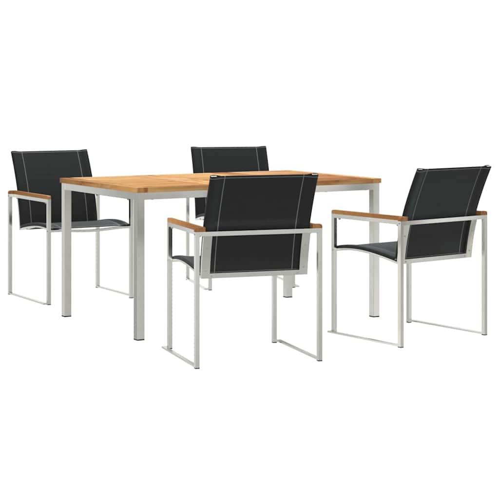 Garden Dining Set 5 pcs Solid Acacia Wood and Stainless Steel