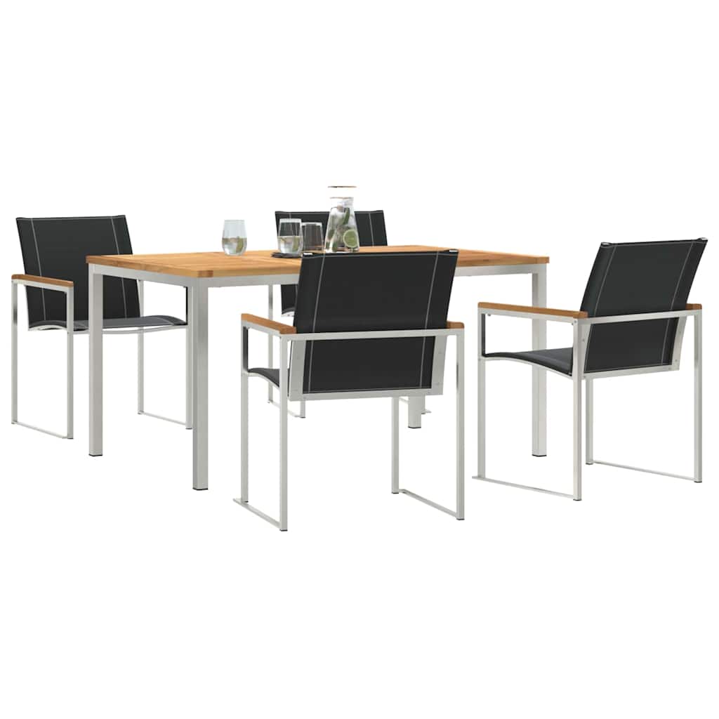 Garden Dining Set 5 pcs Solid Acacia Wood and Stainless Steel