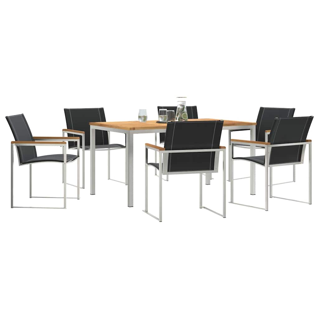 Garden Dining Set 7 pcs Solid Acacia Wood and Stainless Steel