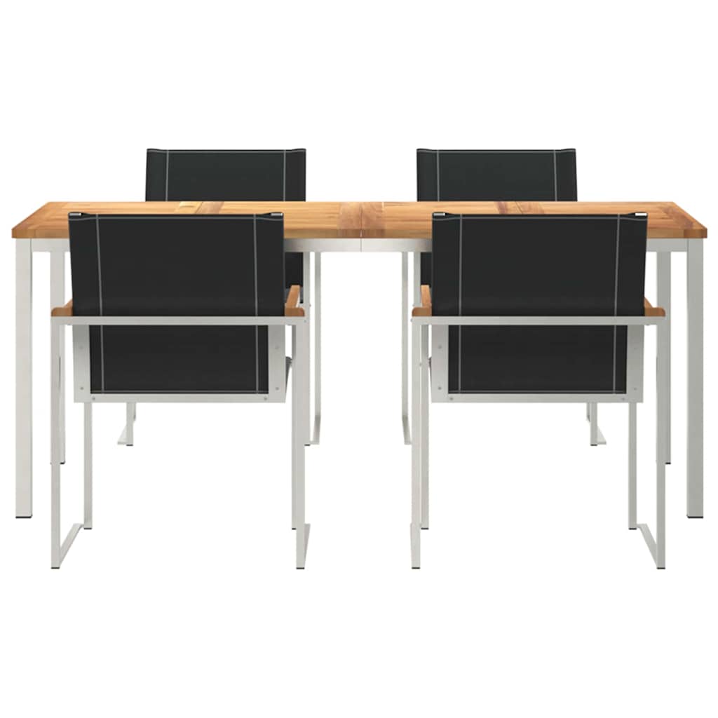 Garden Dining Set 5 pcs Solid Acacia Wood and Stainless Steel
