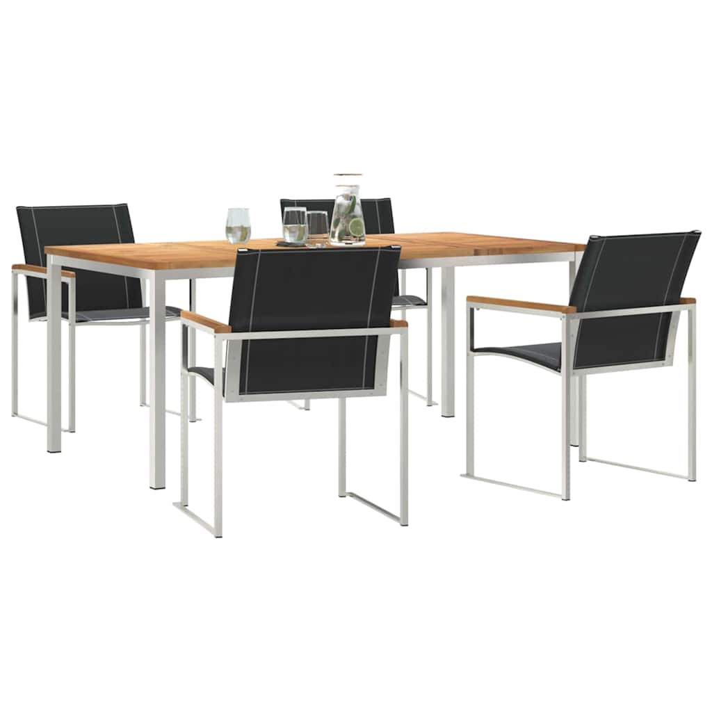 Garden Dining Set 5 pcs Solid Acacia Wood and Stainless Steel