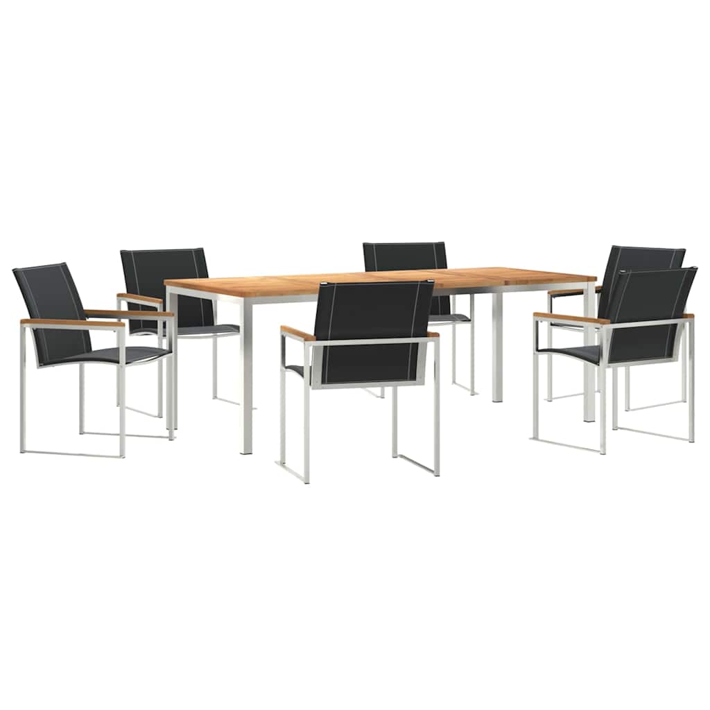 Garden Dining Set 7 pcs Solid Acacia Wood and Stainless Steel