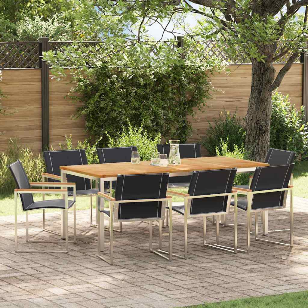 Garden Dining Set 9 pcs Solid Acacia Wood and Stainless Steel