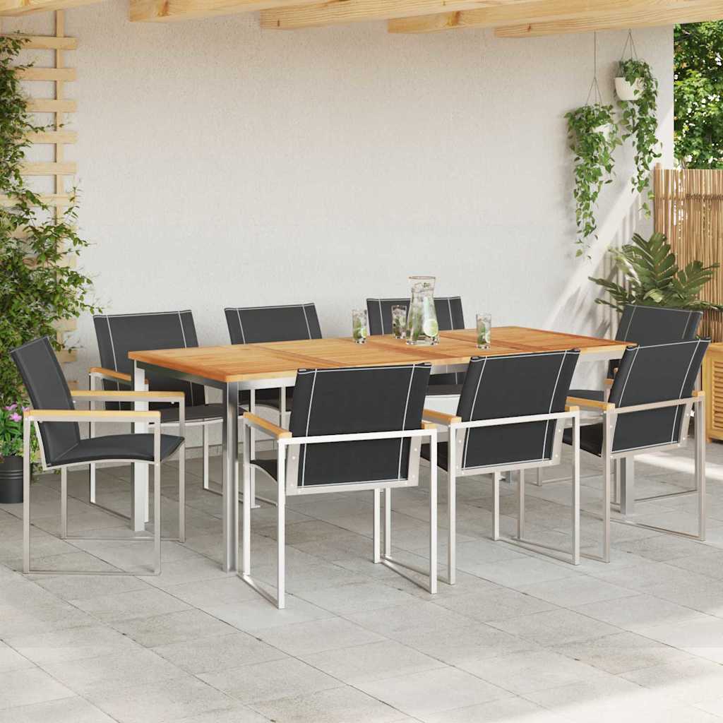 Garden Dining Set 9 pcs Solid Acacia Wood and Stainless Steel