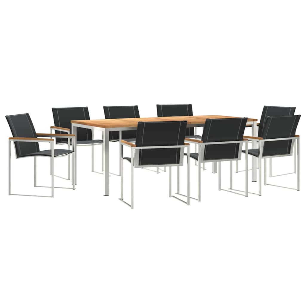 Garden Dining Set 9 pcs Solid Acacia Wood and Stainless Steel