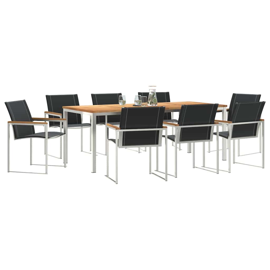 Garden Dining Set 9 pcs Solid Acacia Wood and Stainless Steel