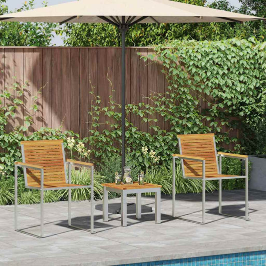 Sun Lounger 3 pcs Solid Acacia Wood and Stainless Steel Brown