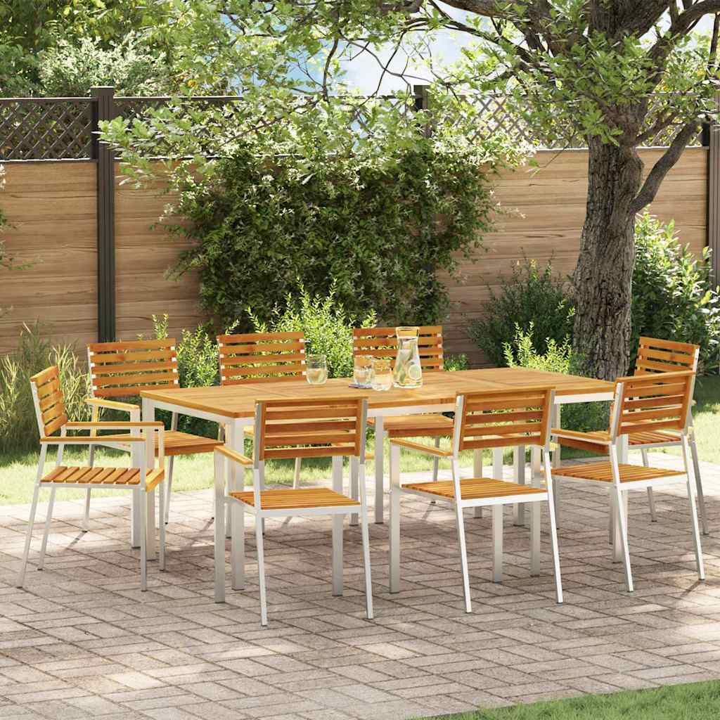 Garden Chair 8 pcs Solid Acacia Wood and Stainless Steel