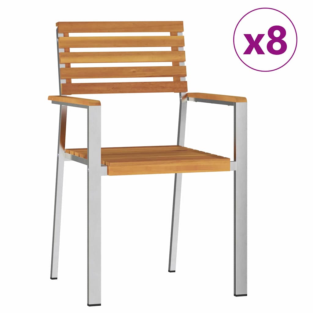 Garden Chair 8 pcs Solid Acacia Wood and Stainless Steel