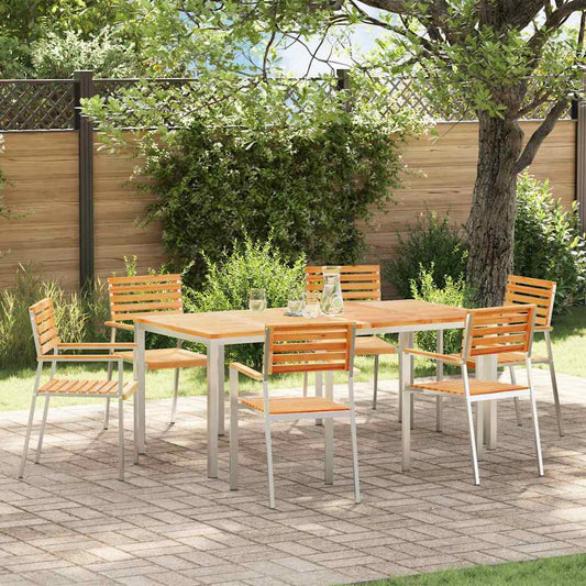 Garden Chair 6 pcs Solid Teak Wood and Stainless Steel